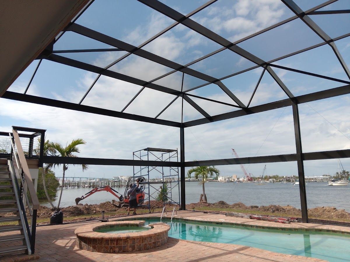 Pool cage frame during screen enclosure work